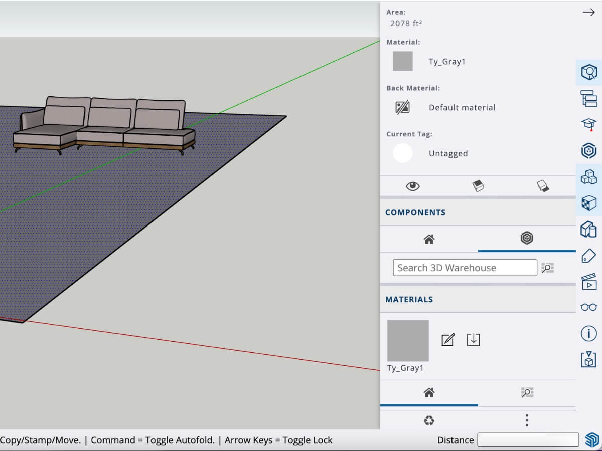 Navrhovanie obývačky v softvéri SketchUp.