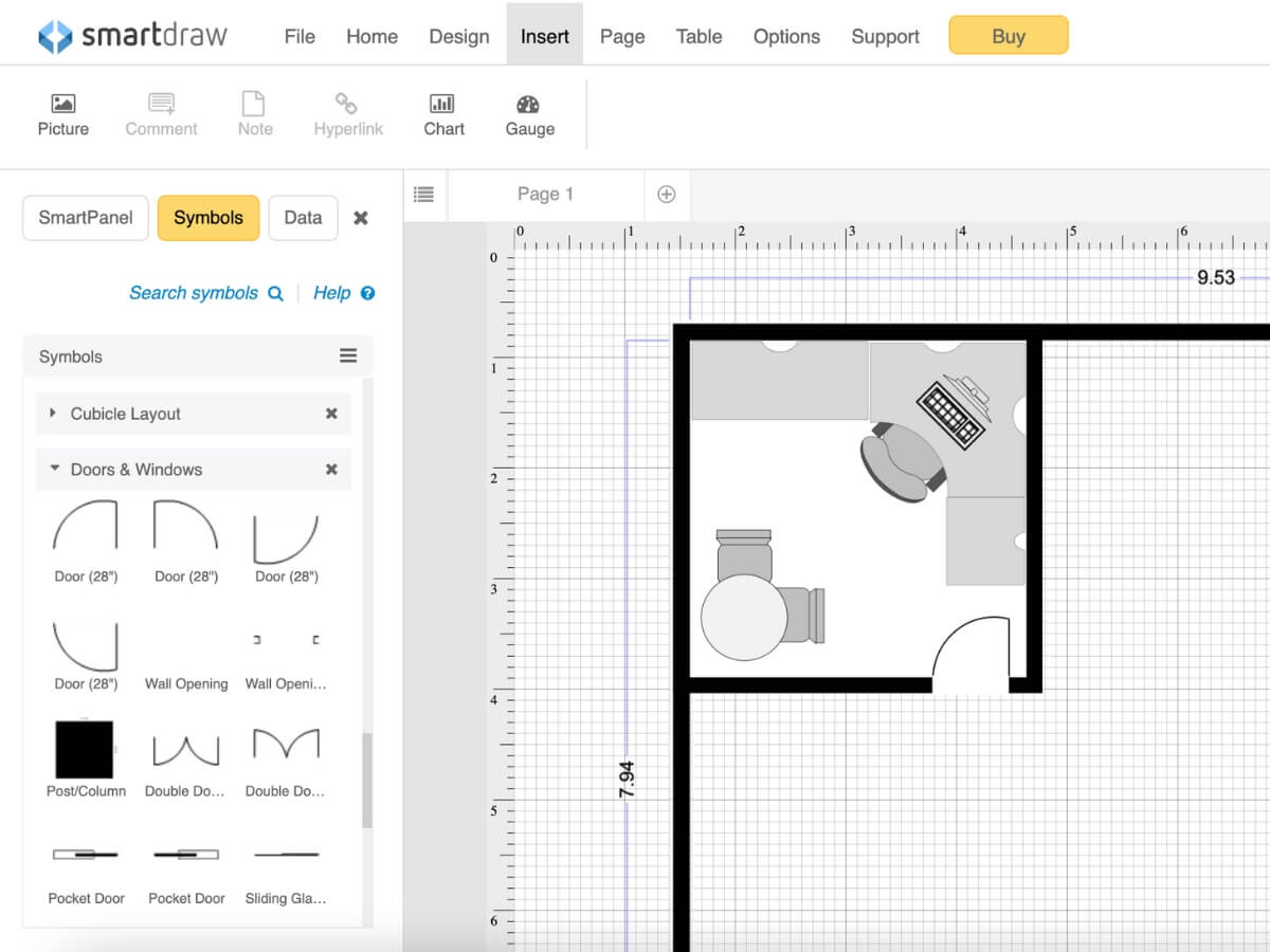 Návrh pracovne v nástroji SmartDraw.