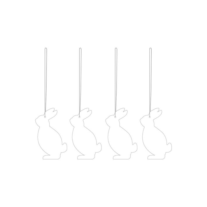 Štyri kovové ozdôbky v tvare zajačika v bielej farbe