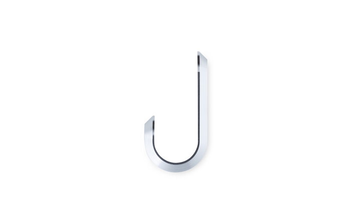 Lesklý strieborný háčik Curve Mini v tvare písmena "J"
