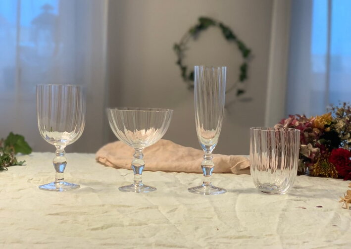 Kolekcia krištáľových retro pohárov na vodu a alkohol