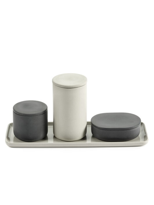 Veľký obdĺžnikový podnos z béžového porcelánu na kúpeľňové doplnky a kozmetiku