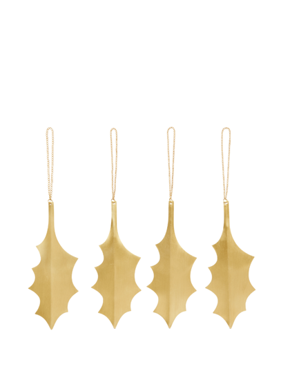 Vianočné ozdoby Holly Leaf Brass Ornaments, set 4 ks – mosadzné