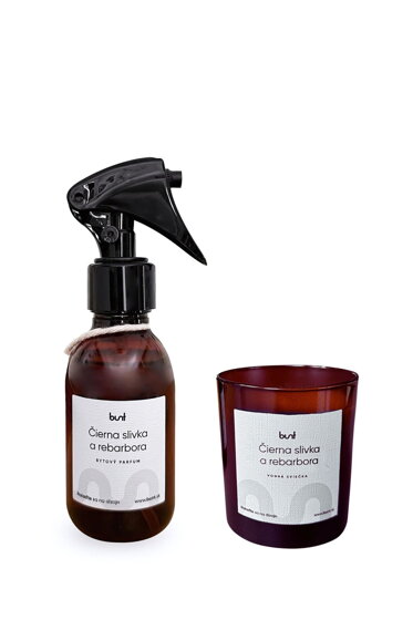 Set Čierna slivka a rebarbora - bytový parfum, 150 ml a vonná sviečka, 202 g