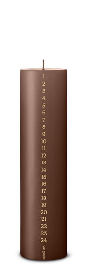 Adventná valcová sviečka Calendar Hazelnut, 25 cm – hnedá