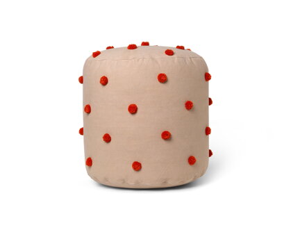 Všívaný detský puf Dots – béžový/červený