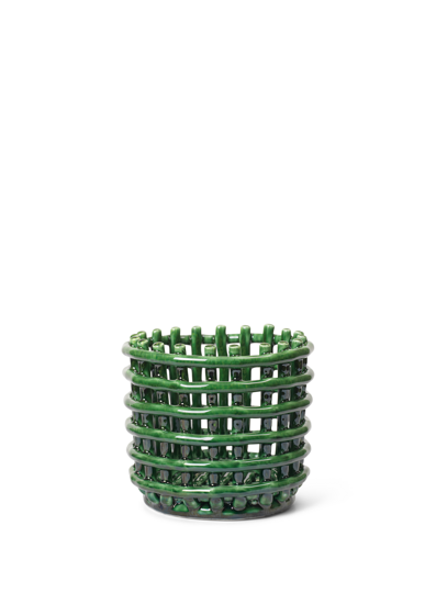 Keramický košík Ceramic Basket, malý – smaragdovo zelený