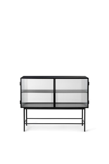 Komoda Haze Reeded, vlnité sklo – čierna