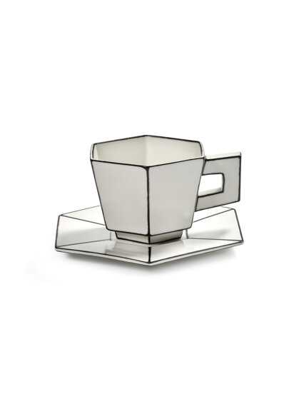 Carte Blanche cappuccino csésze alátéttel – fehér/fekete