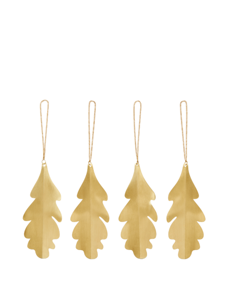 Vianočné ozdoby Oak Leaf Brass Ornaments, set 4 ks – mosadzné