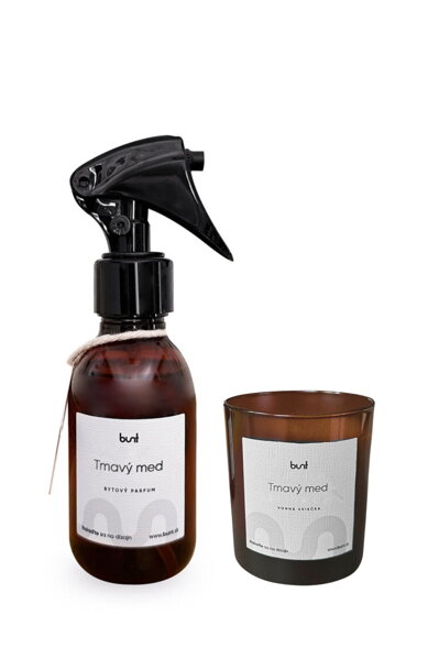 Set Tmavý med - bytový parfum, 150 ml a vonná sviečka, 202 g