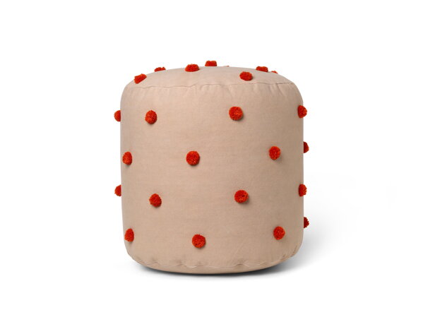 Všívaný detský puf Dots – béžový/červený