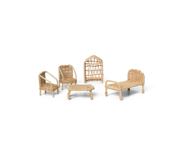 Miniatúrny nábytok pre bábiky Rattan Dollhouse Furniture, set 5 ks