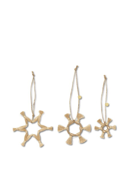 Jutové vianočné ozdoby Jute Stars, set 3 ks, hviezdy – prírodné