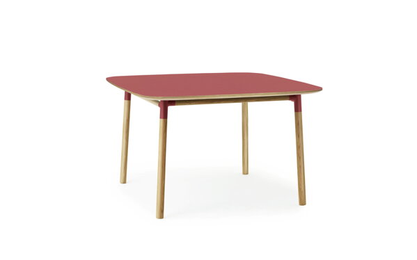 Stôl Form, štvorcový, 120x120 cm – červený/dub