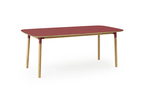 Stôl Form, obdĺžnikový, 95x200 cm – červený/dub