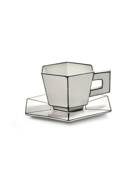 Carte Blanche cappuccino csésze alátéttel – fehér/fekete