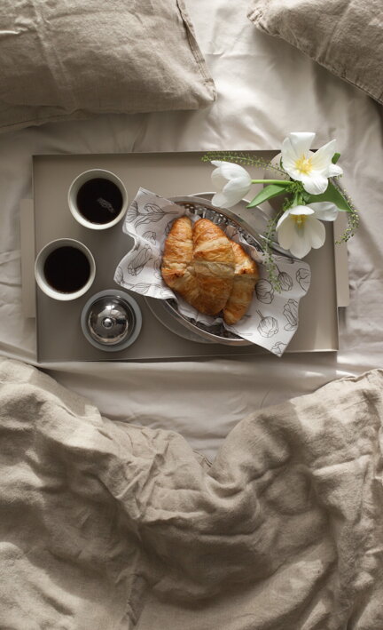 Raňajky do postele na dizajnovom kovovom podnose s uškami