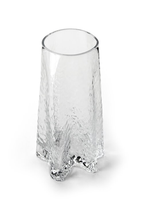 Vysoká dizajnová váza z číreho skla s atypickým tvarom