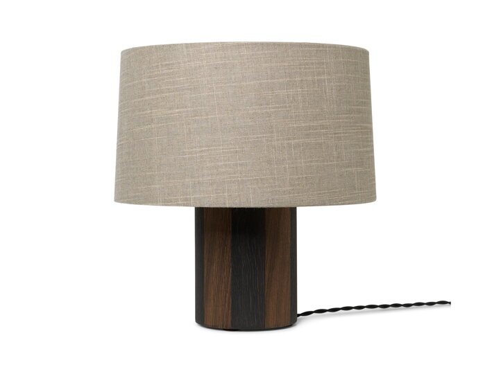Valcová stolová lampa z dreva s bavlneným okrúhlym tienidlom