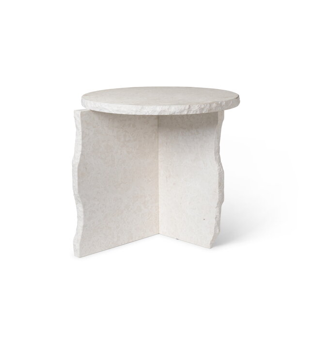 Príručný stolík v tvare písmena "T" z prírodného bieleho mramoru