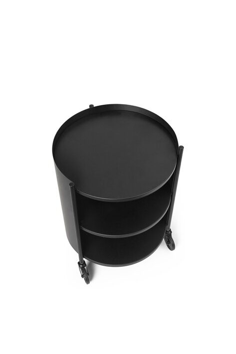 Praktický úložný stolček na kolieskach z čierneho kovu