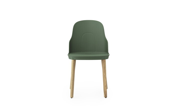 Tmavozelená jedálenská stolička z plastu s nohami z dubového dreva