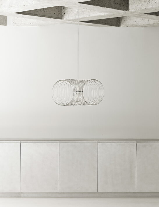 Dizajnová závesná lampa z oceľových drôtov s priemerom 90 cm