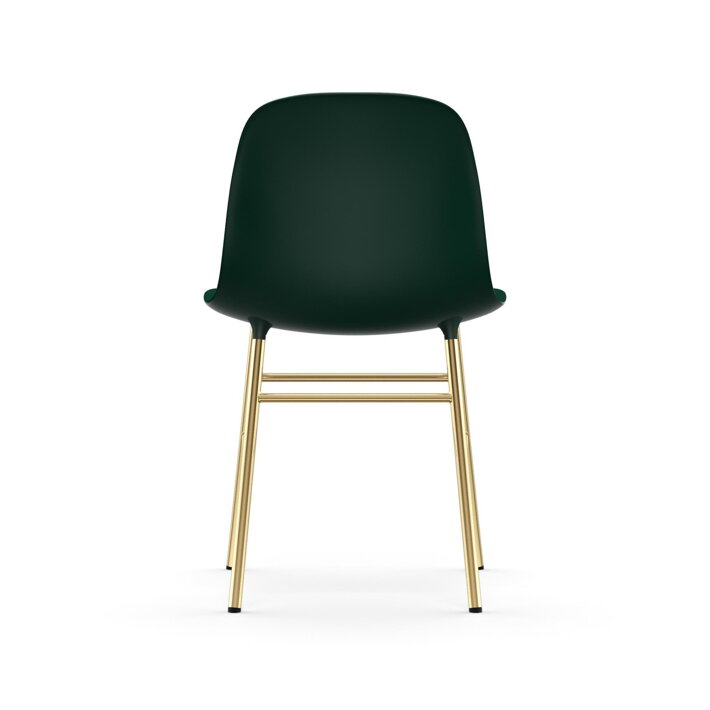Zadná strana zelenej jedálenskej stoličky s mosadznými nohami