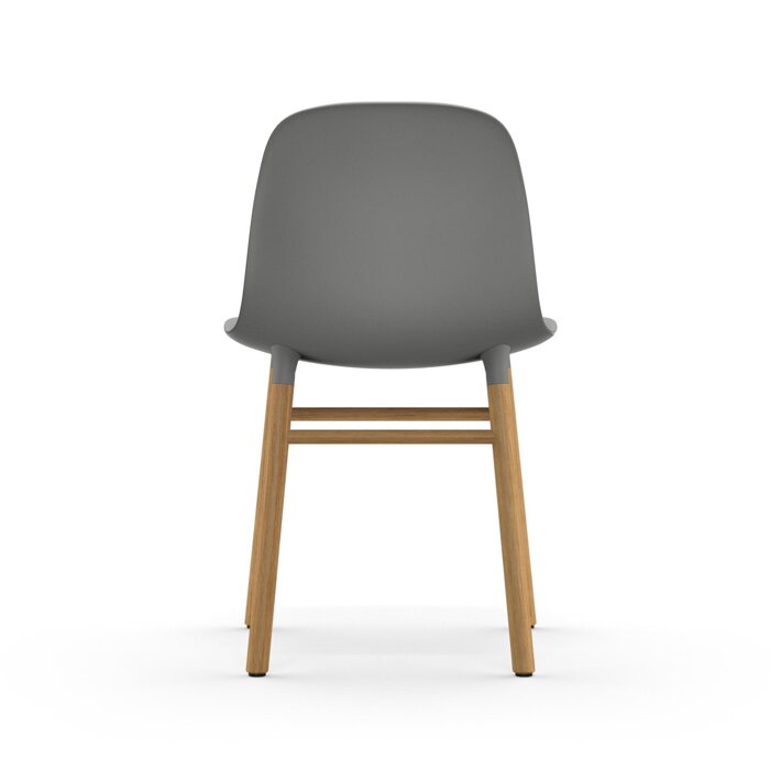 Zadná strana sivej jedálenskej stoličky s dubovými nohami