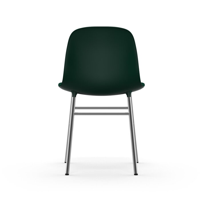 Zadná strana zelenej jedálenskej stoličky s chrómovými nohami