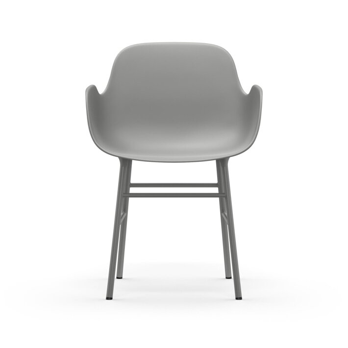 Biela polypropylénová stolička s podrúčkami s oceľovými nohami