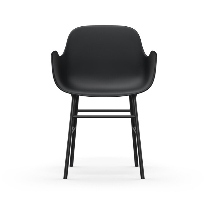 Čierna jedálenská stolička s podrúčkami s čiernymi oceľovými nohami 