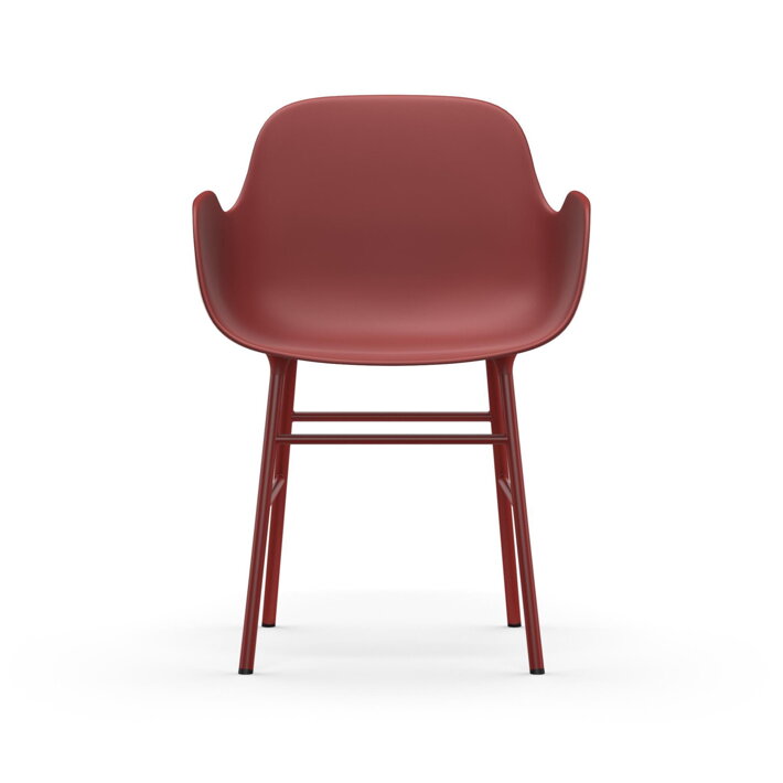 Polypropylénová stolička s podrúčkami červenj farby s oceľovými nohami