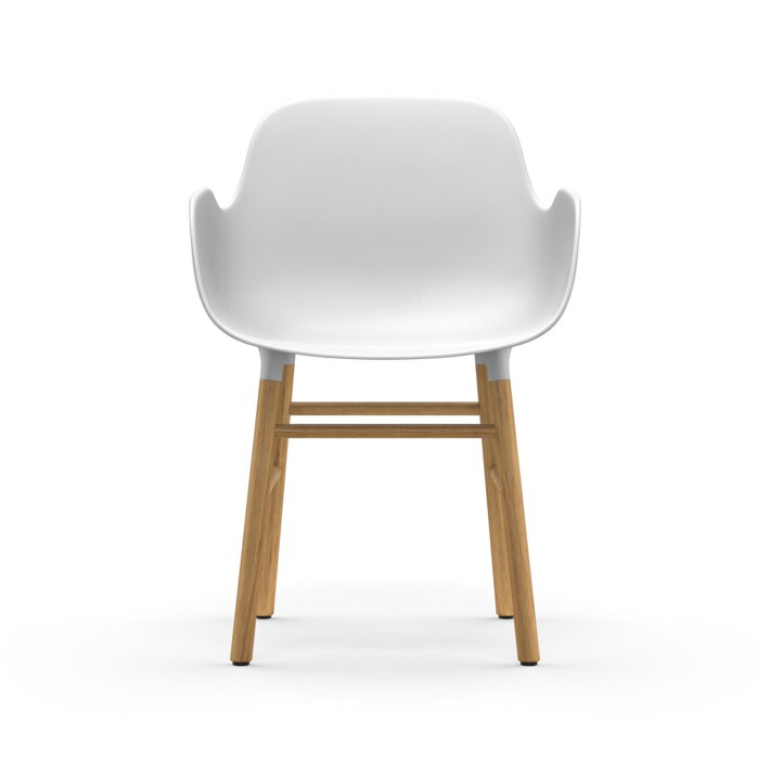 Plastová jedálenská stolička s podrúčkami v bielej farbe s dubovými nohami