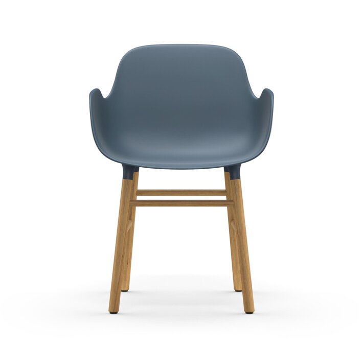 Modrá jedálenská stolička s podrúčkami z polypropylénu a s dubovými nohami