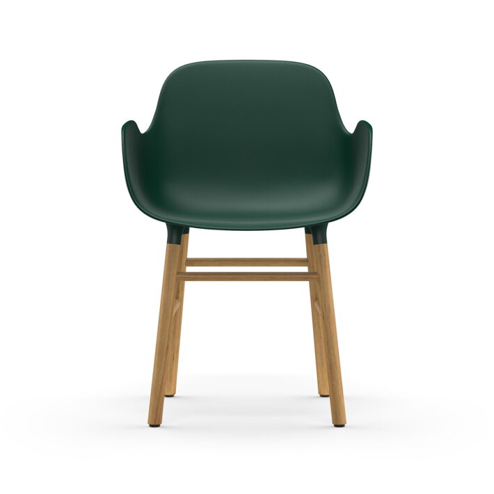 Plastová jedálenská stolička s podrúčkami v zelenej farbe s dubovými nohami