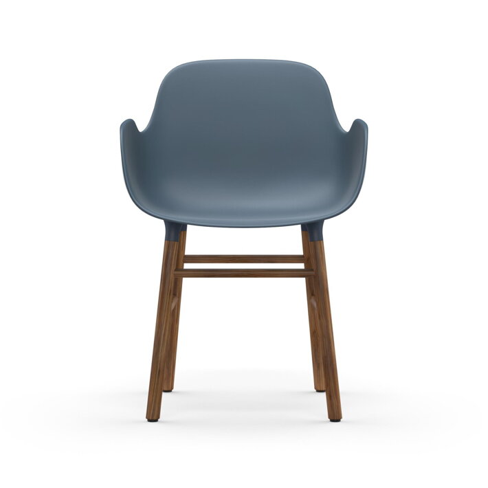 Modrá polypropylénová stolička s podrúčkami s orechovými nohami 