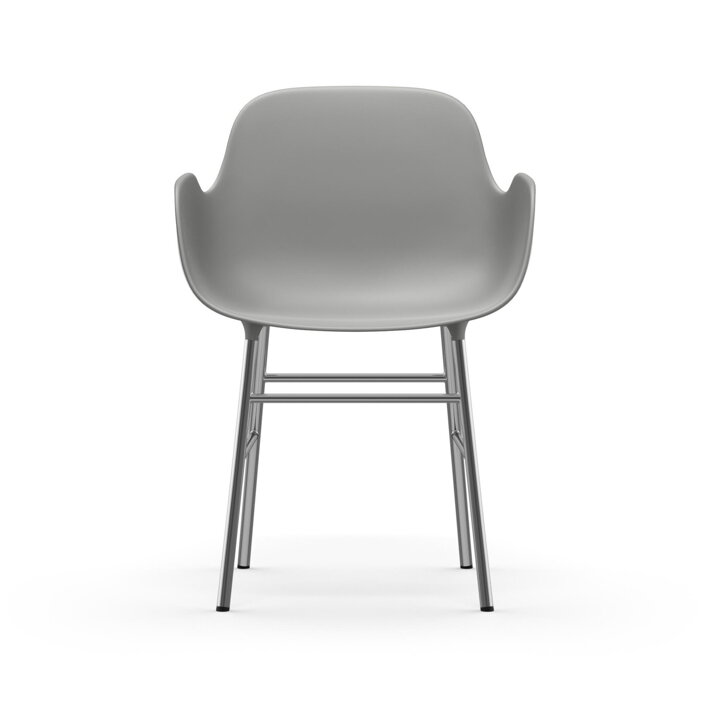 Sivá plastová jedálenská stolička s podrúčkami a s chrómovými nohami