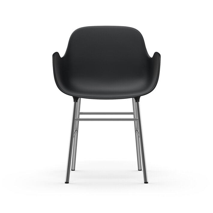 Čierna plastová jedálenská stolička s podrúčkami a s chrómovými nohami