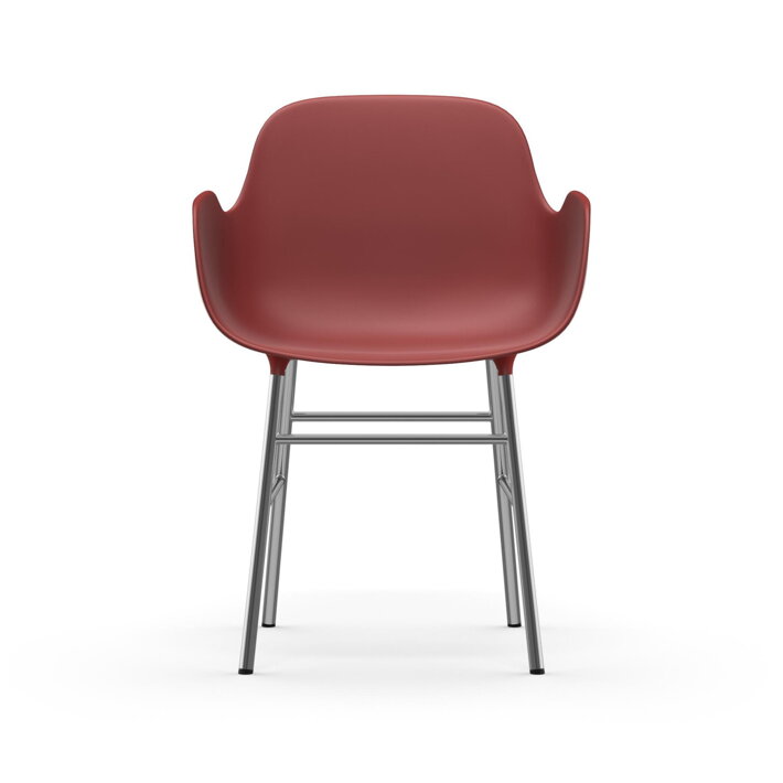 Červená polypropylénová stolička s podrúčkami a s chrómovými nohami