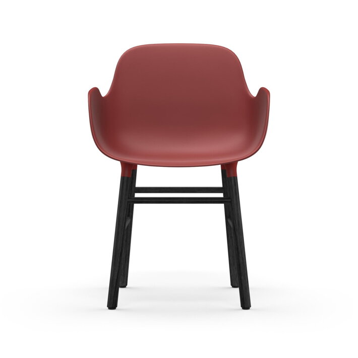 Červená jedálenská stolička s podrúčkami z polypropylénu a s čiernymi dubovými nohami