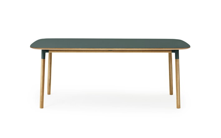 Dubový jedálenský stôl so zelenou obdĺžnikovou stolovou doskou z linolea