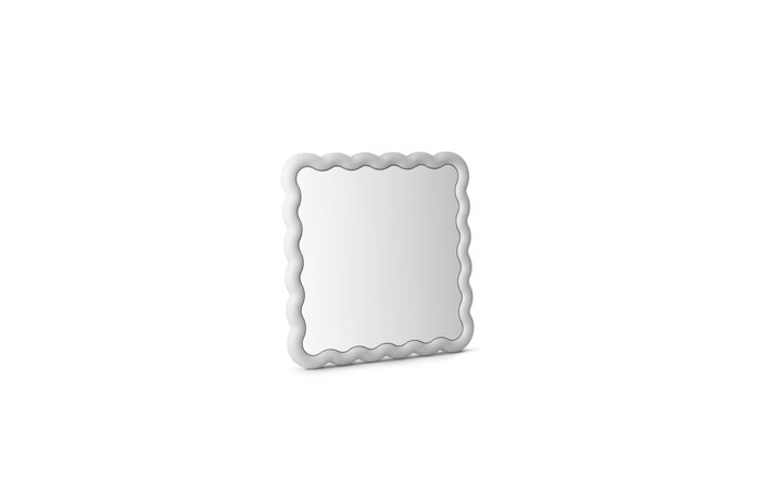 Biele nástenné štvorcové zrkadlo so zvlneným rámom a obvodovým LED osvetlením