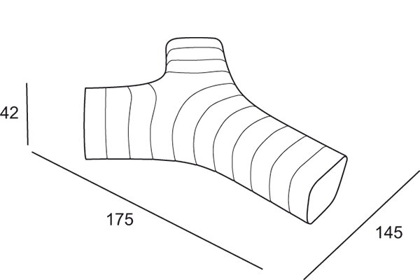 Technický nákres 3D rozmery vonkajšej modulárnej lavice Jetlag
