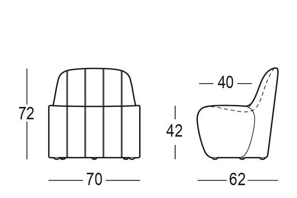 Technický nákres 2D rozmery modulárneho kresla Jetlag