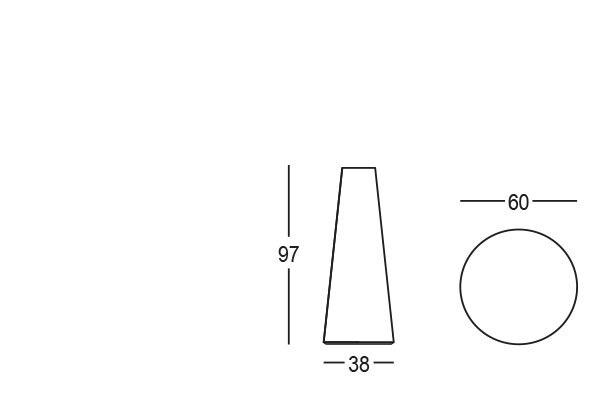 Technický nákres 2D rozmery vysokého stola s osvetlením Fura