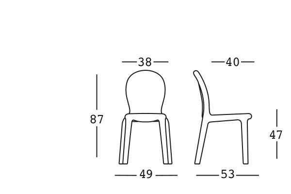 Technický nákres 2D rozmery stoličky Chloé