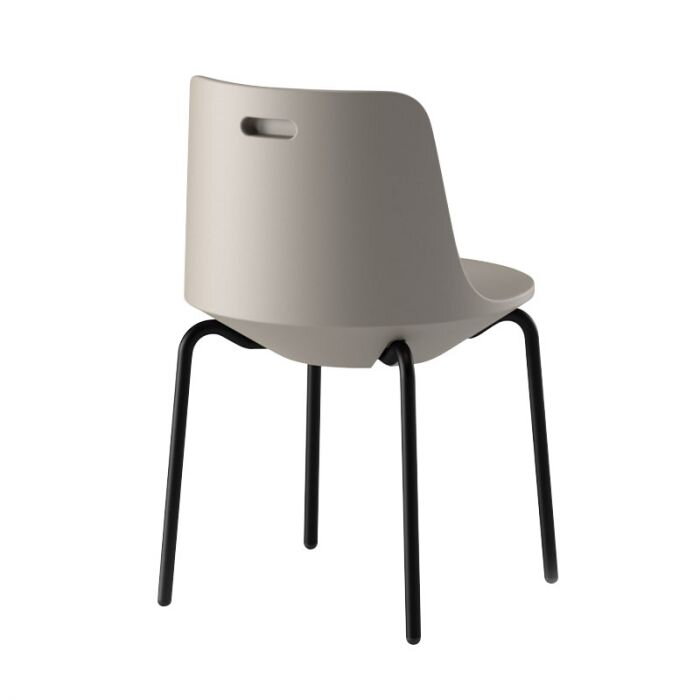 Dizajnová vonkajšia stolička v béžovom prevedení s čiernymi nohami