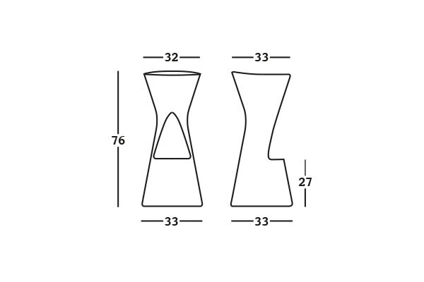 Technický nákres 2D rozmery vysokého príručného stolíka/stoličky Fade s osvetlením